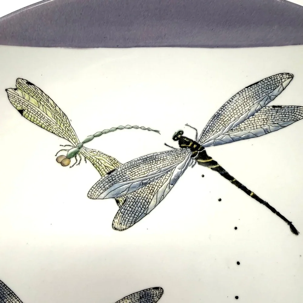 Fabienne Jouvin Paris Libellule Dragonfly Decorative Plate 1999 Purple White VTG